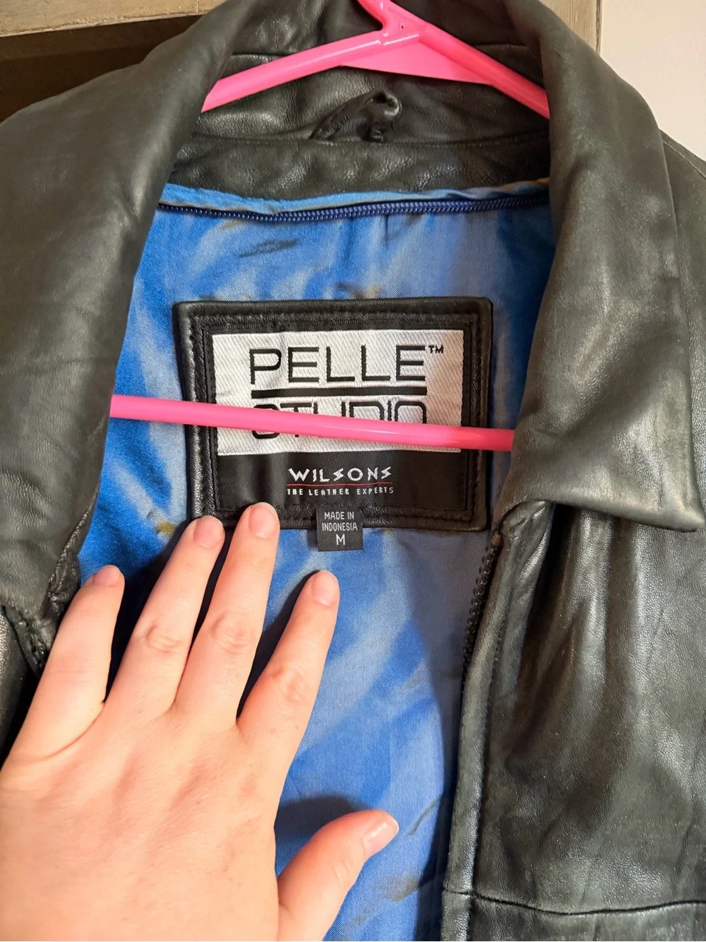 Wilson’s Leather Pelle Studio Black Leather Jacket with Blue Lining